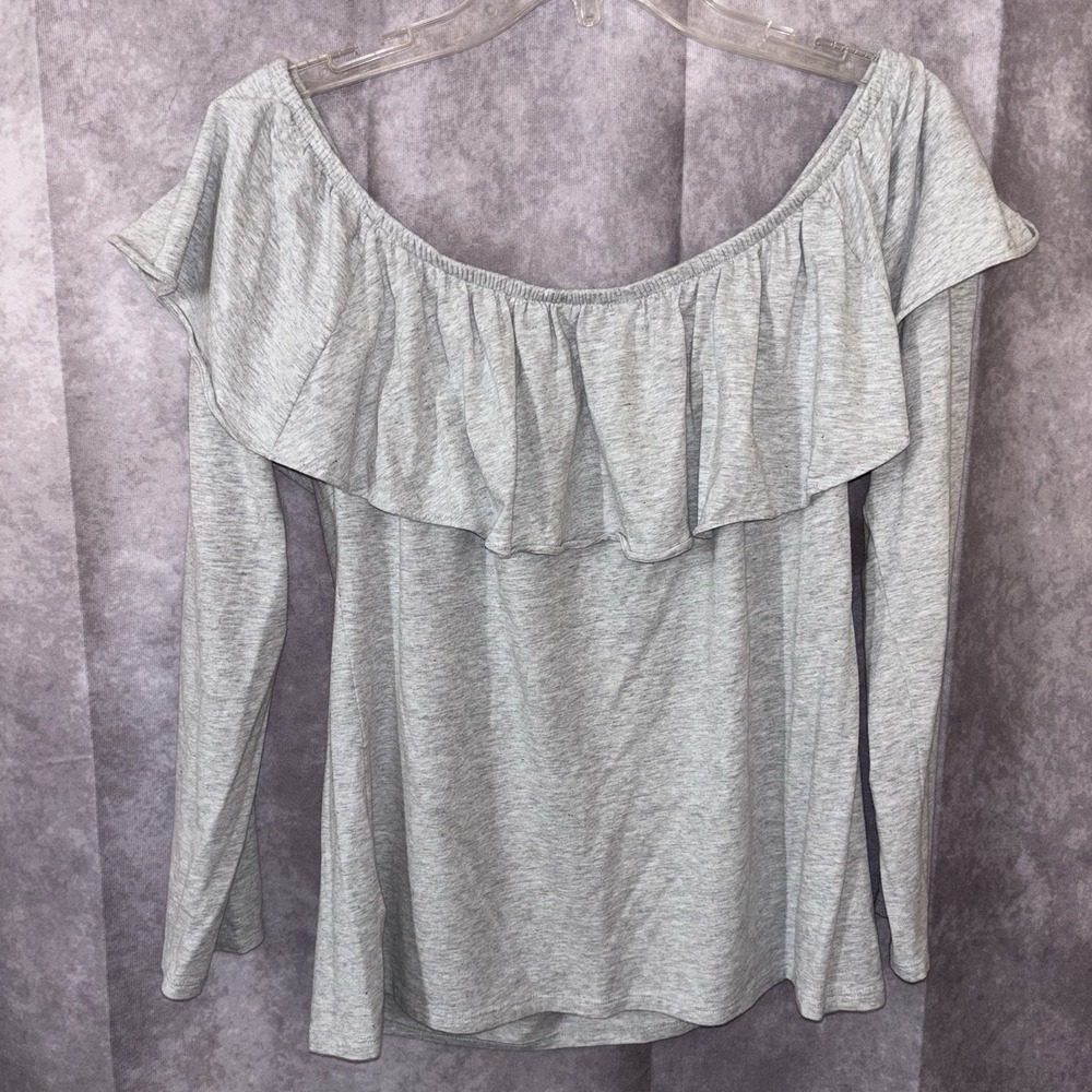 Lilly Pulitzer Medium Augustus Off The Shoulder Long Sleeve Top Gray Pima Cotton - Picture 2 of 6